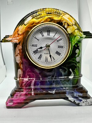 Resin Mantel Clock Black with Beautiful Spring Colors - image1